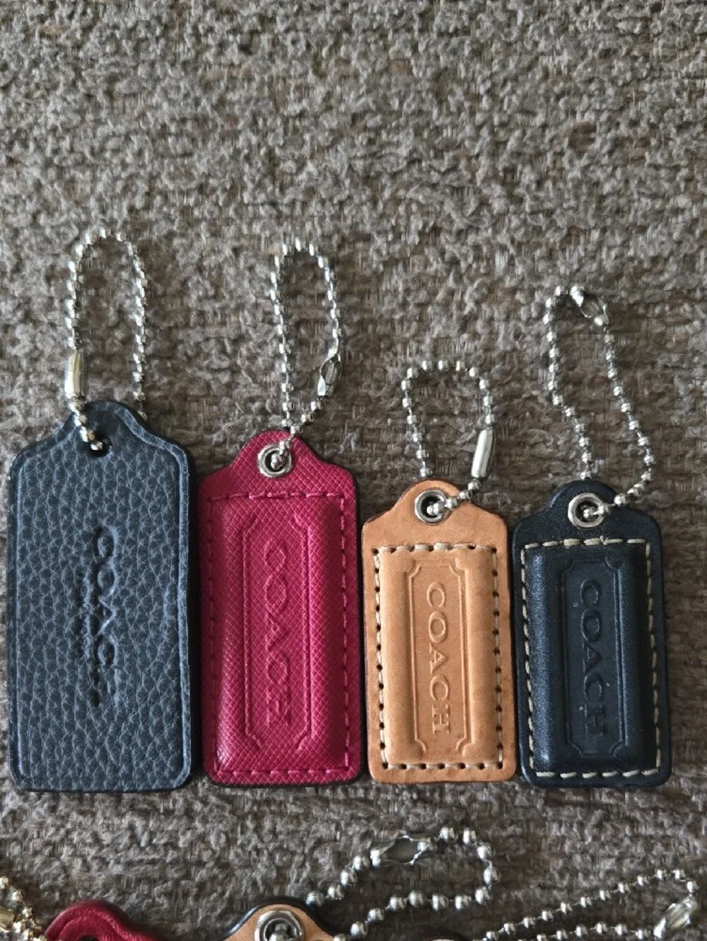 Coach Leather Bag Tag Set in Black, Red, Tan, Cream
